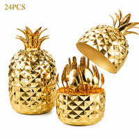 Ensemble de 24 couverts de luxe en acier inoxydable poli miroir avec support ananas en ABS pour cadeau de mariage et repas