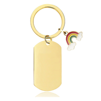 Porte-clés personnalisé gravé Ywyougang, étiquette rectangulaire en acier inoxydable avec breloque arc-en-ciel, porte-clés cadeau personnalisé