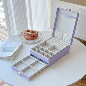 Caja de Joyería de Piel Sintética a Rayas de Alta Gama, Estuche de Almacenamiento Multifuncional de Doble Capa con Cajones para Collares, Anillos, Pendientes y Pulseras - Product Image 6