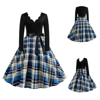 Robe pour femmes, écologique, lavable, manches longues, automne-hiver, noire, imprimé notes de musique, col en V, rétro, années 50, années 60, vintage, avec ceinture