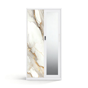 Armoire métallique imprimée avec miroir et 2 portes coulissantes pour rangement de vêtements de 900 mm - Product Image 1