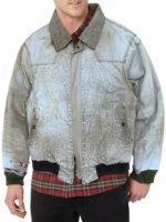 Blouson Bomber Décontracté Homme en Toile Doublée, Col Zippé, Effet Vieilli et Délavé, Manches et Ourlet Côtelés, Style Streetwear Vintage