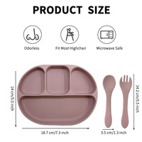3 Pièces Cuillères et Fourchettes pour Bébé Lave-vaisselle, Assiettes pour Bébé avec Suction, Ensemble de Silicium Sans BPA pour