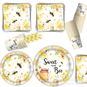Bee-Themed Party Supplies Set 60-80 Pcs Birthday Tableware Decorations Banners Tablecloths Party Setup - Product Image 2