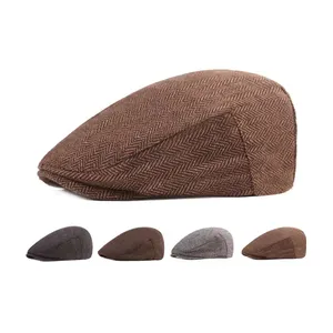 Berets Custom Wholesale Ivy Flat Cap Hat Men Autumn Winter Herringbone Peaked Cap Berets