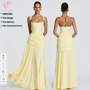 Abito da <span class=keywords><strong>donna</strong></span> Loveda all'ingrosso elegante da festa, tinta unita, senza maniche, con cintura in vita e ampia gonna a balze - Product Image 1