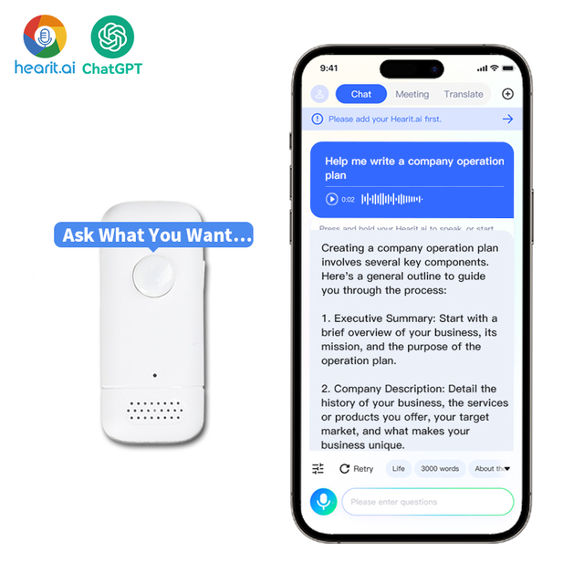 2024 NEW Portable ODM OEM Smart AI English Wireless Microphone Meeting Minutes Fast Translator Device Microphone With Chatgpt