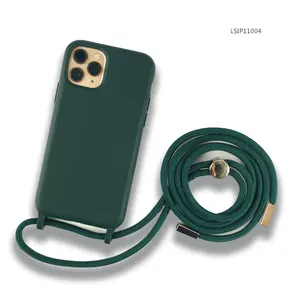 可拆卸的定制颜色或徽标横跨盖，带绳和挂钩柔软触感实心硅胶手机壳，适用于iPhone 11
