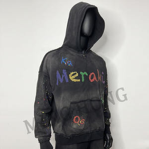 Minghong Fabricant Conception Graffiti Splash Street Pull zippé Sweat à capuche Boxy délavé imprimé de haute qualité - Product Image 5