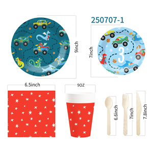 Juego de Vajilla con Temática de Auto DAMAI, Decoraciones para Fiesta de Cumpleaños Infantiles, Incluye 7 y 9 Platos de Papel, Vasos y Servilletas para 8 Personas - Product Image 6