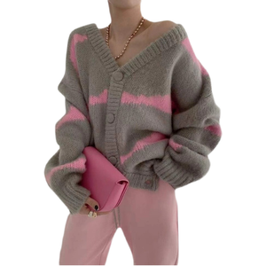 Suéter de Punto de Lana/Cachemira para Mujer, Otoño, Corte Holgado, con Botones, Suave, Cómodo, Casual, Moderno, Relajado, Elegante y Cálido - Product Image 1