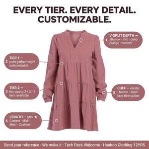 Abito Mini a Strati con Scollo a V e Colletto alla Coreana, Stile Bohémien, Manica Lunga, Produzione OEM per Donna, <span class=keywords><strong>Autunno</strong></span> - Product Image 5