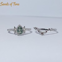 Bague de mariage unique en or K, courbée, avec agate mousse en forme de poire, grenat rouge et moissanite, personnalisée pour femme, vente en gros