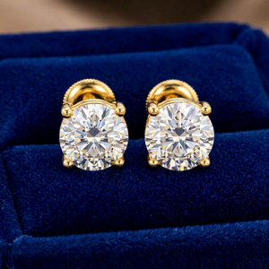 Boucles d'oreilles en diamant cultivé en laboratoire CVD de forme ronde, 4 carats, plaquées or argent 14 carats, pour hommes et femmes, certifiées IGI - Product Image 1