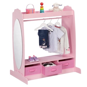 Costume de jeu en <span class=keywords><strong>bois</strong></span> <span class=keywords><strong>rose</strong></span> personnalisé pour tout-petits stockage de vêtements garde-robe pour enfants avec miroir et <span class=keywords><strong>armoire</strong></span> - Product Image 4