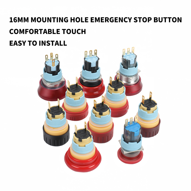 16mm 4 Pin Emergency Stop Push Button Waterproof IP65 Plastic Switch Latching 3A 1NO Electronic CE Rohs Custom Wholesale