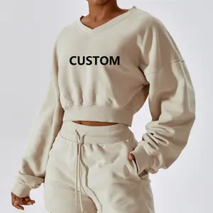 OEM Custom Woman Hoodies & Sweatshirts Women Long Sleeve V neck Loose Pullover Hoodie For Women