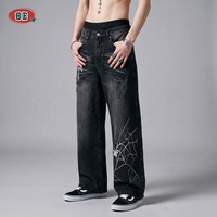 Jean baggy à jambe large pour homme, imprimé toile d'araignée et croix gothique, délavé vintage, style Dark Academia Grunge Y2K Hip Hop, personnalisé OEM