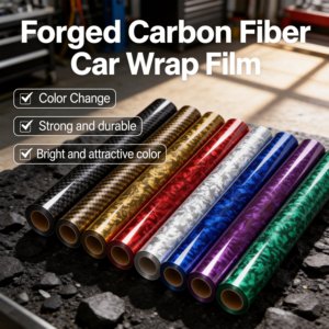 Vinilo Adhesivo para Automóviles de Fibra de Carbono Forjado PET OEM ODM, Rollo de 1.52x18m, Fácil de Instalar, Duración de Más de 5 Años, Película para Envolver Vehículos, Pegatinas Doradas - Product Image 5