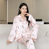 Ensemble de pyjama long en soie glacée pour femme – Haut à manches longues et pantalon en fausse soie, style décontracté et luxueux, grandes tailles, vêtements d'intérieur pour l'été
