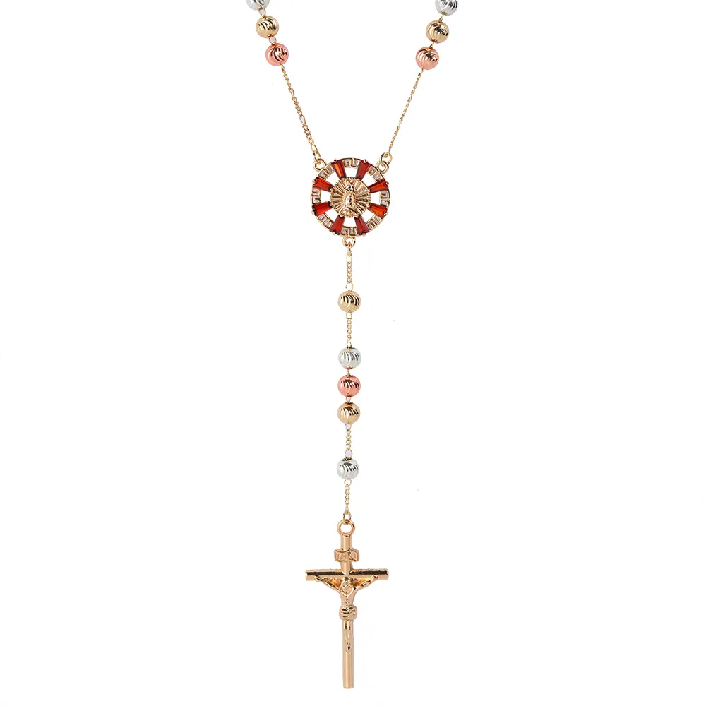 Chapelet avec chaîne religieuse en or, chapelet chrétien et vierge se décolore sans décoloration