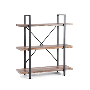 3 Tiers Bookshelf Industrial Bookcase Wooden Storage Shelf with Metal Frame for Living Room Bedroom Entryway Easy Assembly