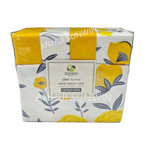 Yellow Flowers and Green <strong>Leaves</strong> Floral Garden Pattern Printed on White, Soft Microfiber <strong>Bedding</strong> (6pcs, Queen Size) - Product Image 1