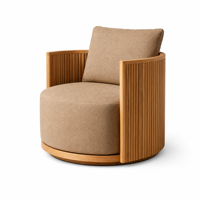 Ensemble bistrot d'extérieur en teck cannelé de qualité hôtelière, fauteuils pivotants et table d'appoint ronde, mobilier de conversation pour patio, vente en gros