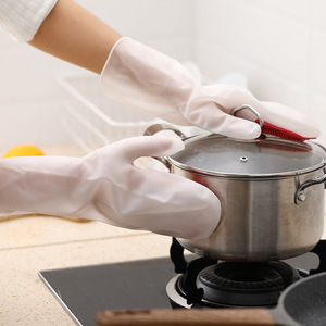 PVC Dishwashing <b>Gloves</b> With Cleaning Brush 31cm Waterproof Kitchen Use - Product Image 3