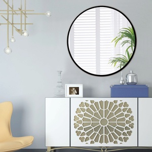 Modern <b>Round</b> Decorative Grey Metal Framed Wall <b>Mirror</b> With Recessed Design Wholesale - Product Image 3