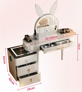 Bàn trang điểm bằng gỗ màu trắng hiện đại với gương chiếu sáng cho phòng ngủ hoặc phòng khách sạn sử dụng tính năng thiết kế lưu trữ - Product Image 2