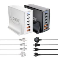Chargeur de voyage de bureau GaN 200W à 6 ports avec ports Type-C et USB pour iPhone/16/15/14, MacBook, ordinateur portable et appareil photo