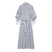 Robe chemise rayée style nautique ZEVITY pour femme, robe midi rayée bleue et blanche avec ceinture, manches bouffantes, boutonnée, robes de bureau pour femme