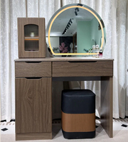 Coiffeuse moderne minimaliste avec miroir éclairé et plateau rabattable, écologique, pour chambre à coucher, bureau de maquillage multifonctionnel avec rangement pour cosmétiques
