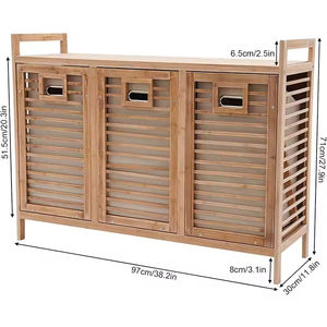 <span class=keywords><strong>Cesto</strong></span> <span class=keywords><strong>Portabiancheria</strong></span> Grande in Bambù a 3 Scomparti, Cesta Portatile per Vestiti Sporchi <span class=keywords><strong>con</strong></span> <span class=keywords><strong>Scaffale</strong></span> e 3 Sacchi - Product Image 5