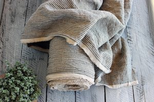 Vente en gros de tissu de lin rayé 115 '' / 292cm de largeur supplémentaire/rayures grises naturelles/lin lavé doux au mètre ou au mètre 100% lin - Product Image 5