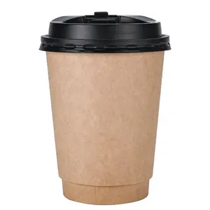 Cangkir kertas kopi kustom cangkir teh gelembung boba minuman panas kertas kraft tebal lapisan ganda sekali pakai cangkir kopi kustom 12 oz