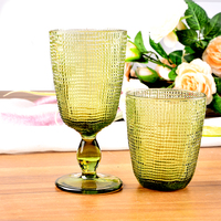Verres à vin gobelets en verre sodocalcique vert moderne à pied, style vintage rétro, gaufrés, 301-400ml, pour mariage, vente en gros