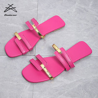Sandales de plage à bout carré pour femmes, chaussures plates, décontractées, creuses, de couleur unie, à la mode, grandes tailles Offre Spéciale