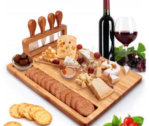 Plateau de service et planche à découper en bois pour fromages et charcuteries, ensemble d'outils pour viande et fromage avec couteaux - Product Image 5