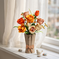 400 pièces de mini blocs de construction en ABS, bouquet de roses éternelles à faire soi-même avec vase, ornement de bureau intérieur et cadeau