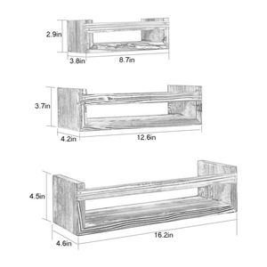 Wooden <b>Wall</b>-<b>Mounted</b> Storage Rack Rectangle White Solid Wood Country Style For Office Bathroom <b>Shelf</b> - Product Image 2
