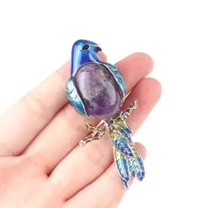 रत्न जड़ा ब्रोच लटकन हार रेट्रो तोता पिन और लटकन विंटेज क्रिस्टल एगेट मिश्र धातु तामचीनी पक्षी ब्रोच आकर्षण - Product Image 1