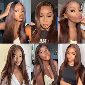 Perruque en cheveux humains lisses brun chocolat de 26 pouces, avec dentelle frontale HD transparente 13x4, pré-épilée, pour <span class=keywords><strong>femme</strong></span> - Product Image 6