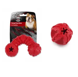 AFP Pet Dog Extra langlebig Stark behandeln Red Ball Bone Toy Heiße Verkäufe behandelt Erdnuss butter in aggressiven Kau spielzeugen für Hunde