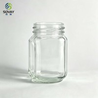 Botol Kaca Persegi Transparan 200ml dengan Tutup Sekrup Putih, Wadah untuk Madu, Selai, Saus Cabai, Kemasan Makanan