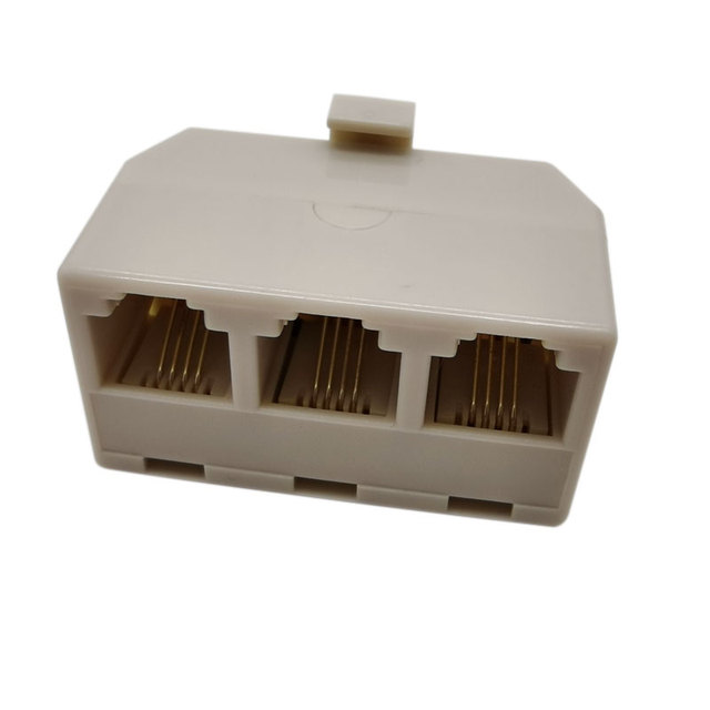 Modular Telephone Splitter Adapter RJ11 6P4C Snap-In Male to Female 3-Way Line Socket Triplex Divider Connector