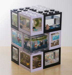 Mini aquarium transparent en forme de seau de blocs de construction, créatif, en plastique, pour bureau, aquarium de bureau, filet noir thaïlandais pour espèces de poissons - Product Image 2