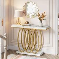 Table console en bois avec dessus en faux marbre pour salon de style européen de luxe avec cadre doré pour le couloir et l'entrée