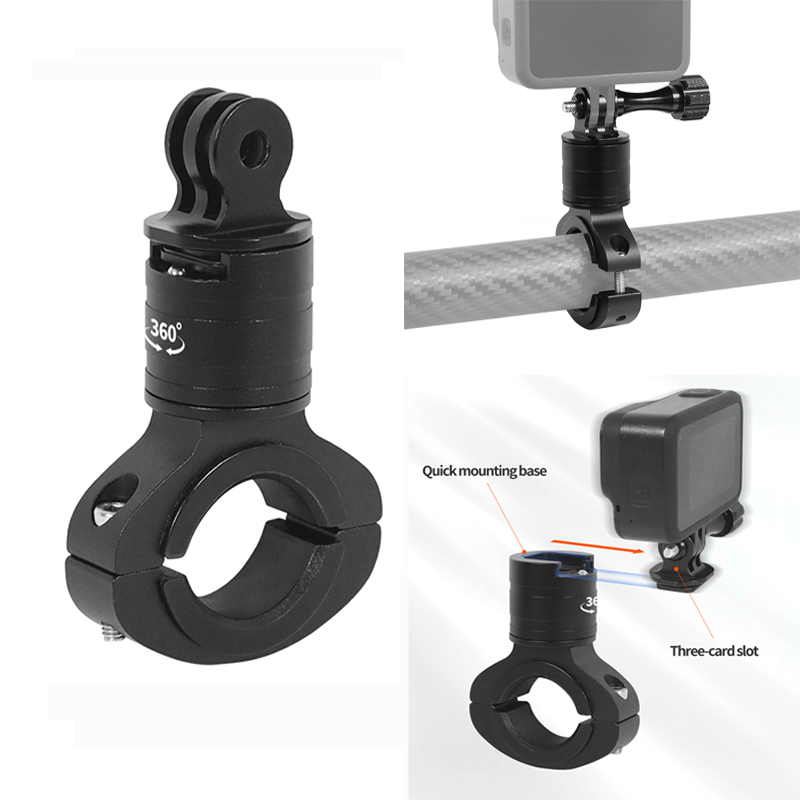 Support Caméra Action Moto Aluminium – Double Rotule 360° – Compatible GoPro DJI Insta360 – Fixation Guidon